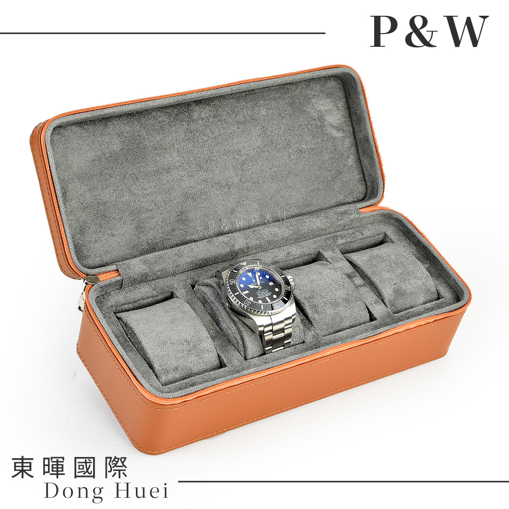 【P&W名錶收藏盒】【棕色皮革】4支裝 手工精品 錶盒