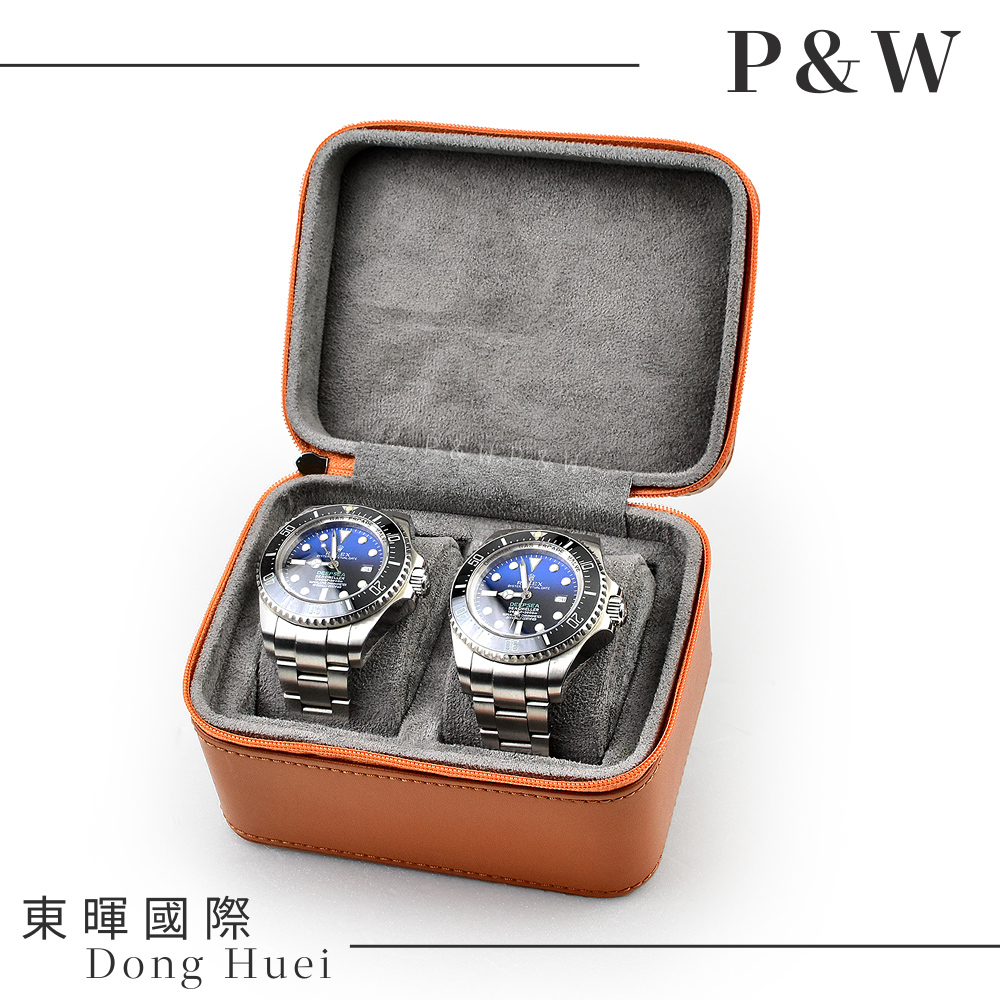 【P&W名錶收藏盒】【棕色皮革】2支裝 手工精品 錶盒