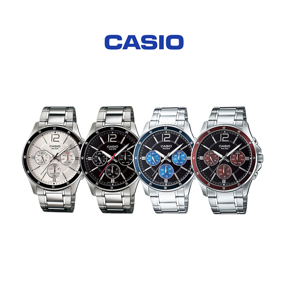 CASIO卡西歐 MTP-1374D 商務紳士三眼計時不鏽鋼腕錶系列