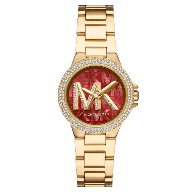 【Michael Kors】美式經典高雅晶鑽時尚腕錶-艷紅款/MK7196