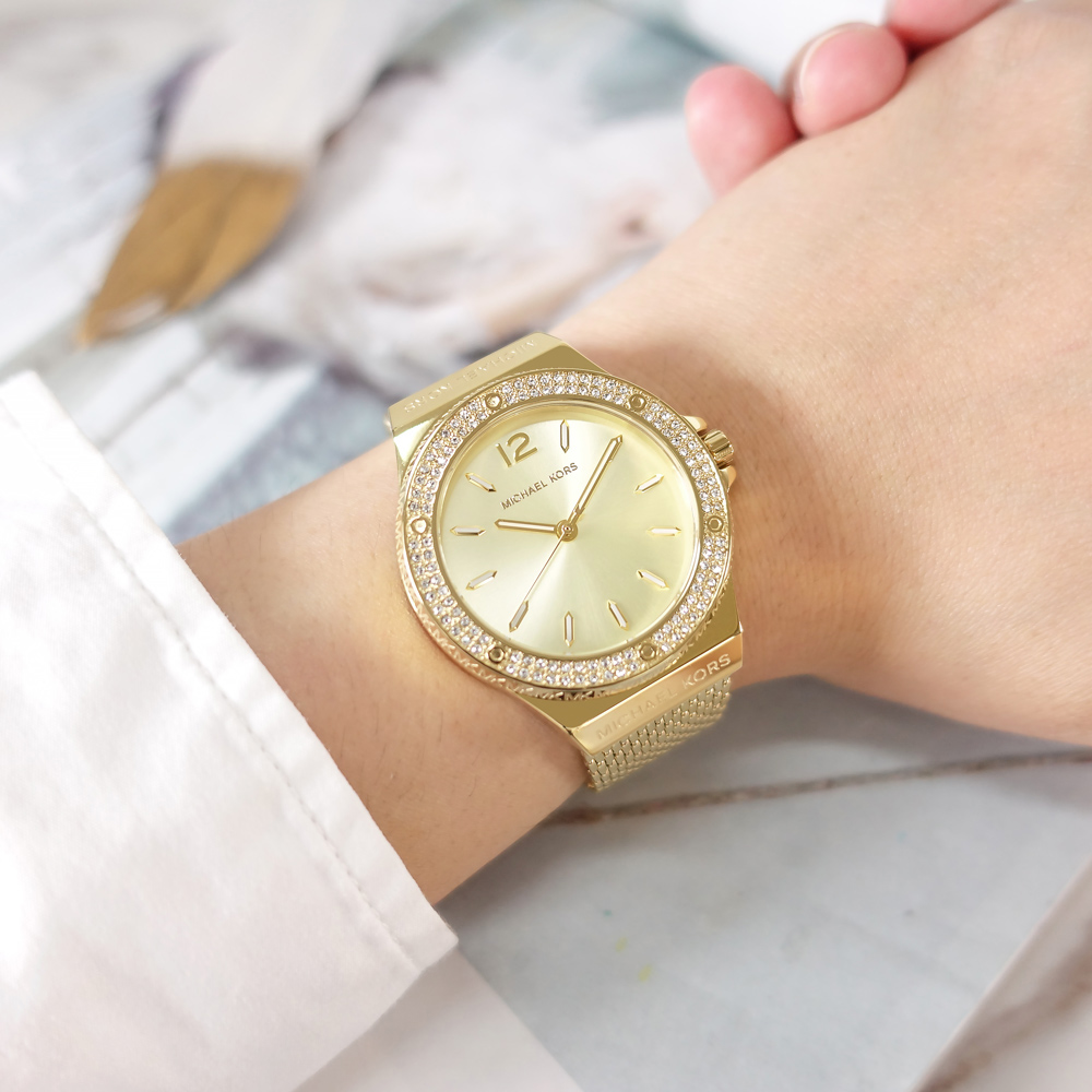 MICHAEL KORS / MK7335 / 晶鑽時尚 優雅迷人 礦石強化玻璃 米蘭編織不鏽鋼手錶 鍍金 37mm
