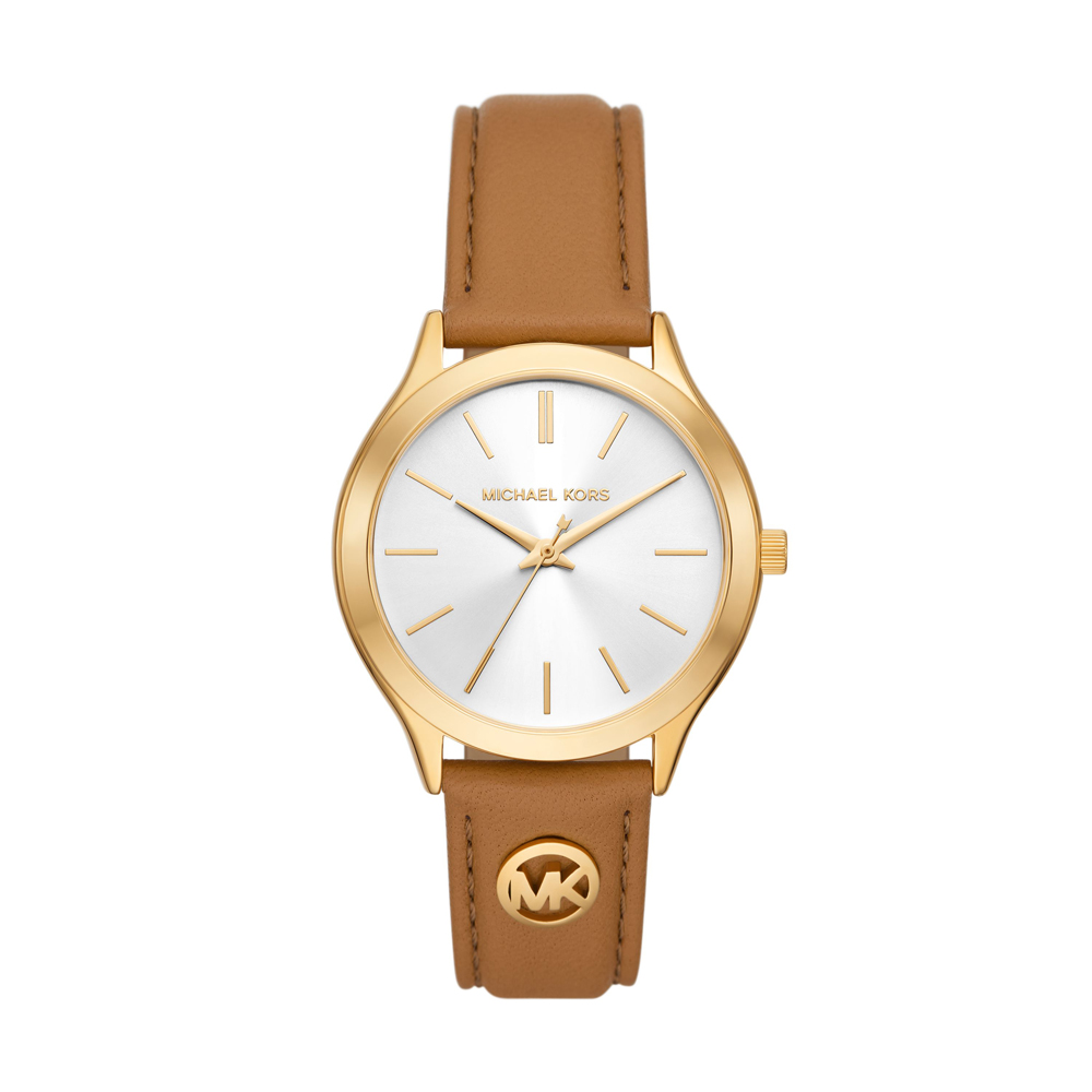 Michael Kors 風采知性皮革時尚腕錶-金X白