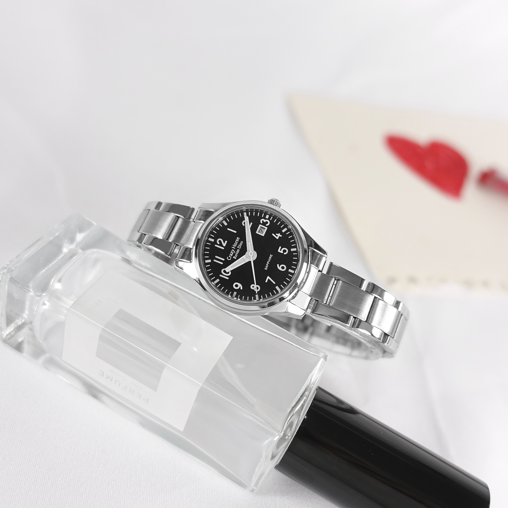 羅梵迪諾 Roven Dino / RD9812-B / 數字刻度 藍寶石水晶玻璃 日期 不鏽鋼手錶 黑色 28mm