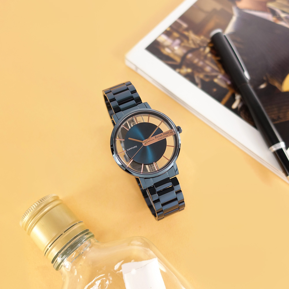 羅梵迪諾 Roven Dino / RD6097BUM / 鏤空設計 藍寶石水晶玻璃 不鏽鋼手錶 鍍藍 40mm