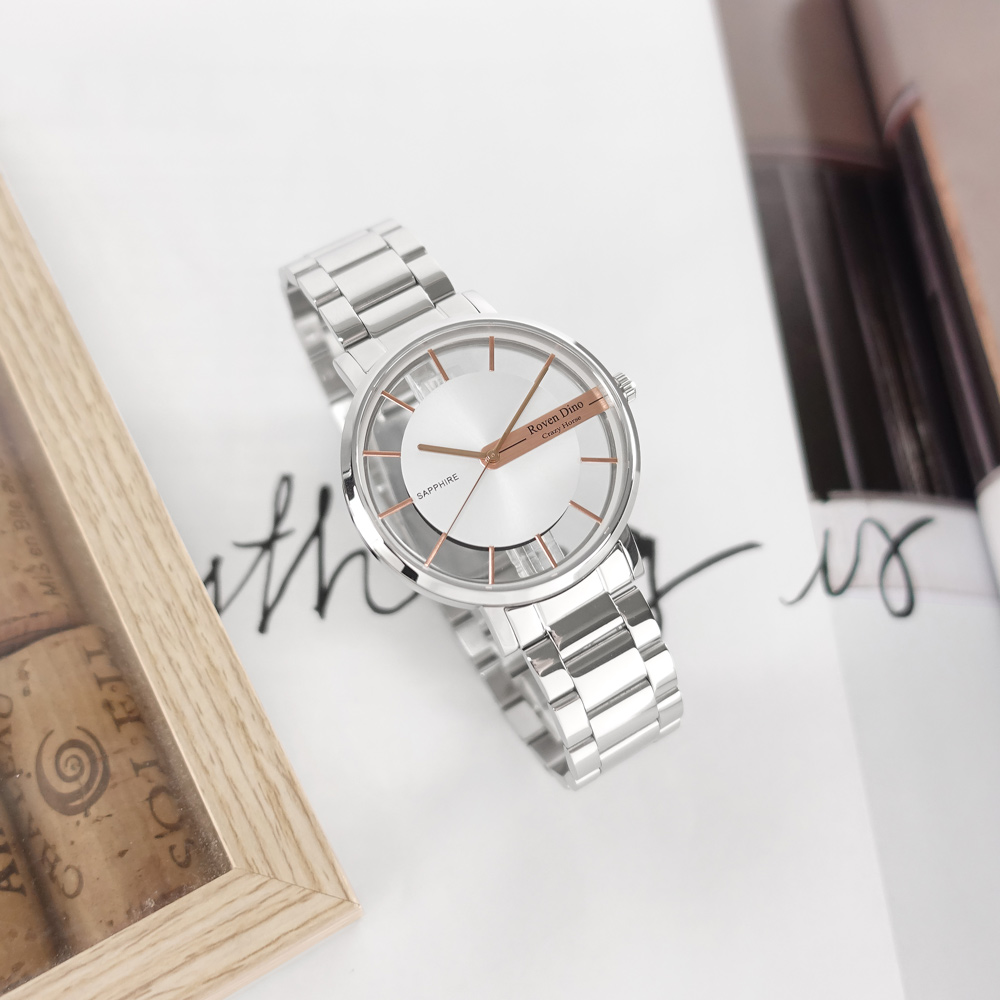 羅梵迪諾 Roven Dino / RD6097SM-W / 鏤空設計 藍寶石水晶玻璃 不鏽鋼手錶 銀色 40mm