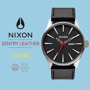 【NIXON】輕熟時尚 SENTRY LEATHER 42 (黑/紅)A105-000
