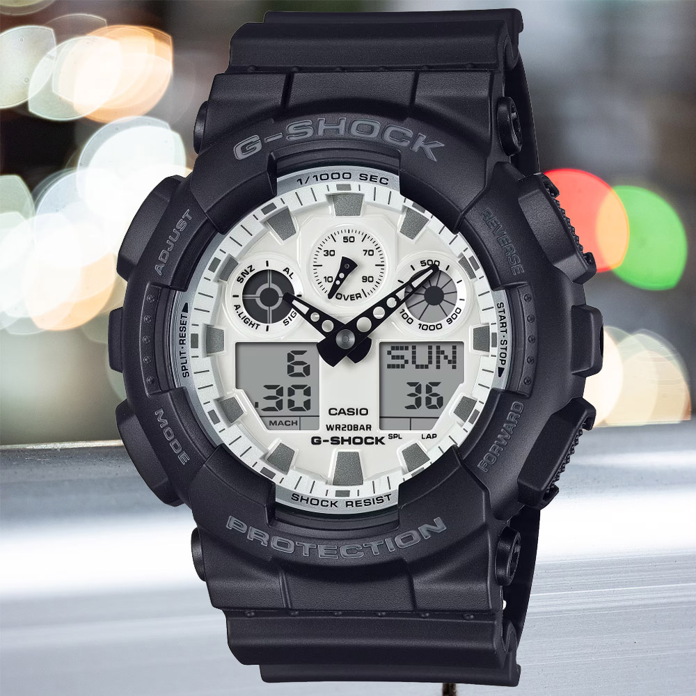 CASIO卡西歐 G-SHOCK 經典黑白雙顯腕錶 GA-100WD-1A