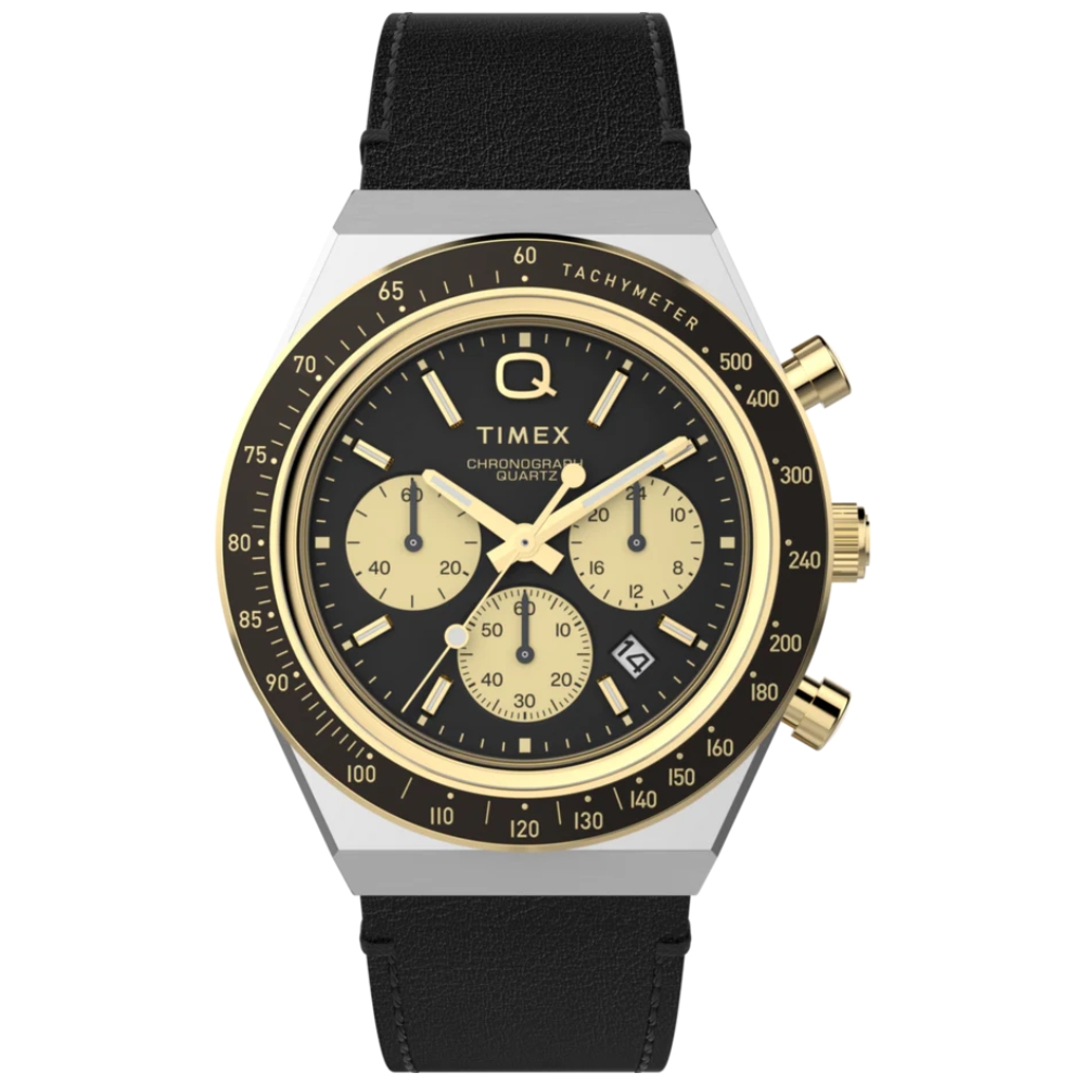 【TIMEX】天美時 QTimex 40毫米 潛水風格設計 秒錶皮革腕錶(黑黃x黑TXTW2W64300)