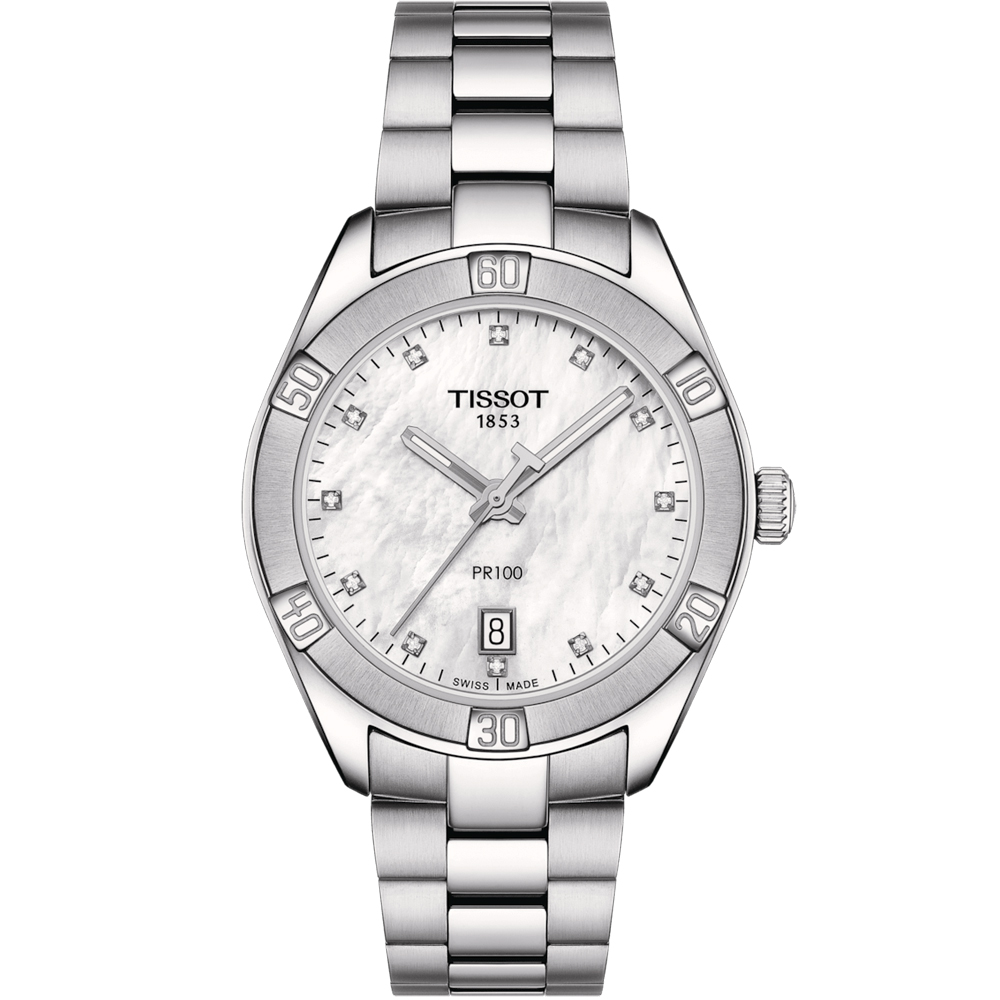 TISSOT 天梭 PR 100 運動珍珠母貝時尚腕錶-T1019101111600