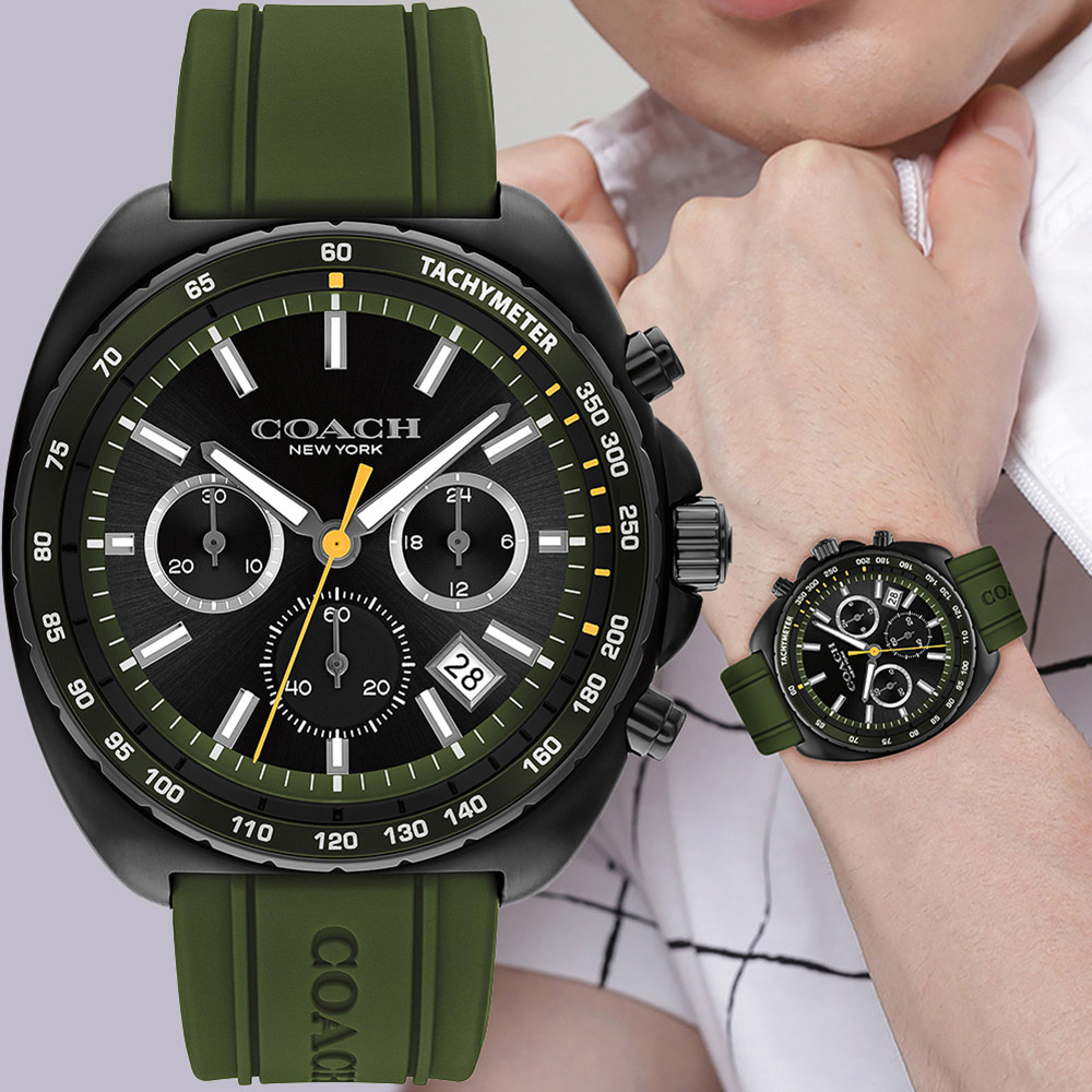COACH Charter 軍綠色三眼計時手錶 男錶-44mm(CO14602707)