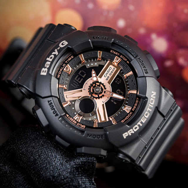 【CASIO 卡西歐】BABY-G 秋冬街頭百搭玫瑰金腕錶/黑(BA-110XRG-1ADR)