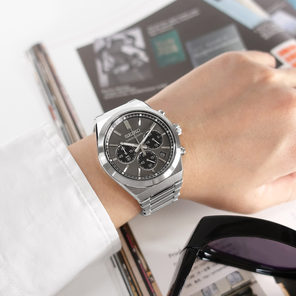 SEIKO 精工 / SSB455P1 /三眼計時藍寶石水晶玻璃 防水100米 不鏽鋼手錶 灰色 40mm