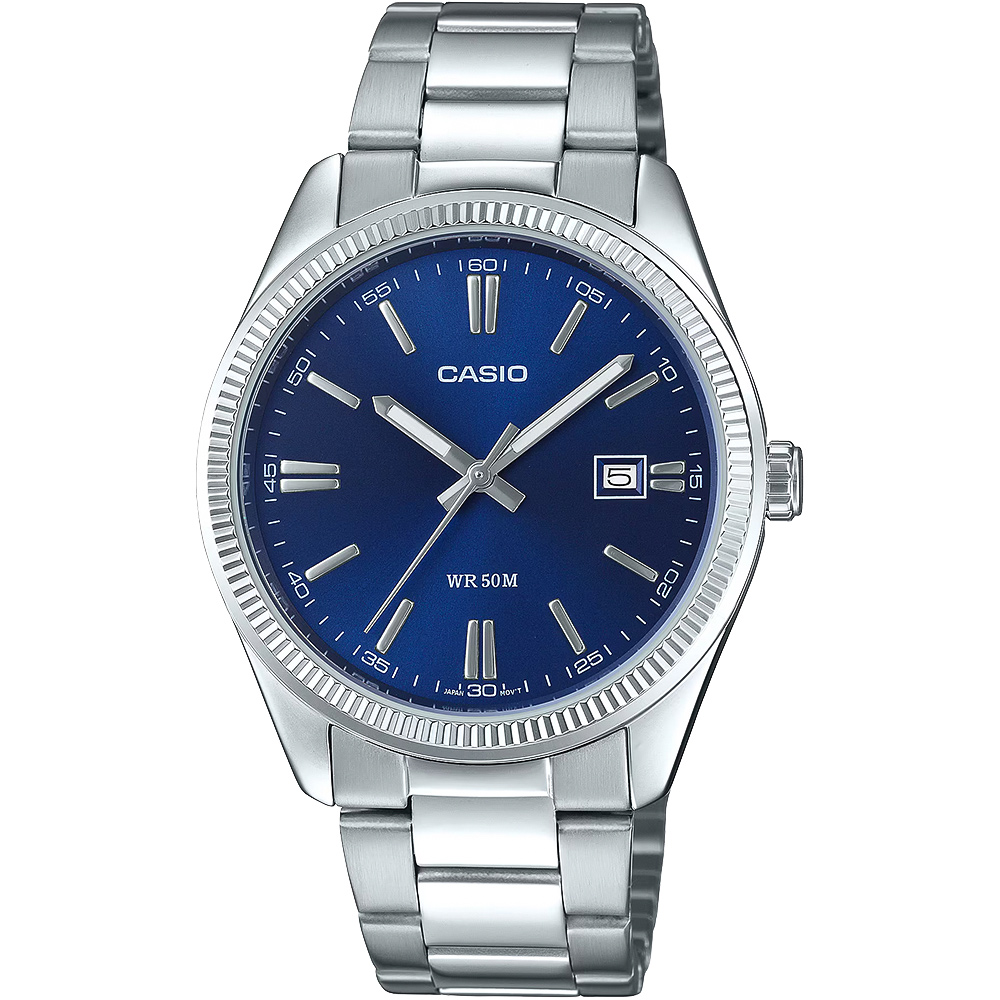 CASIO 卡西歐 城市日曆手錶-藍x銀 MTP-1302PD-2AV