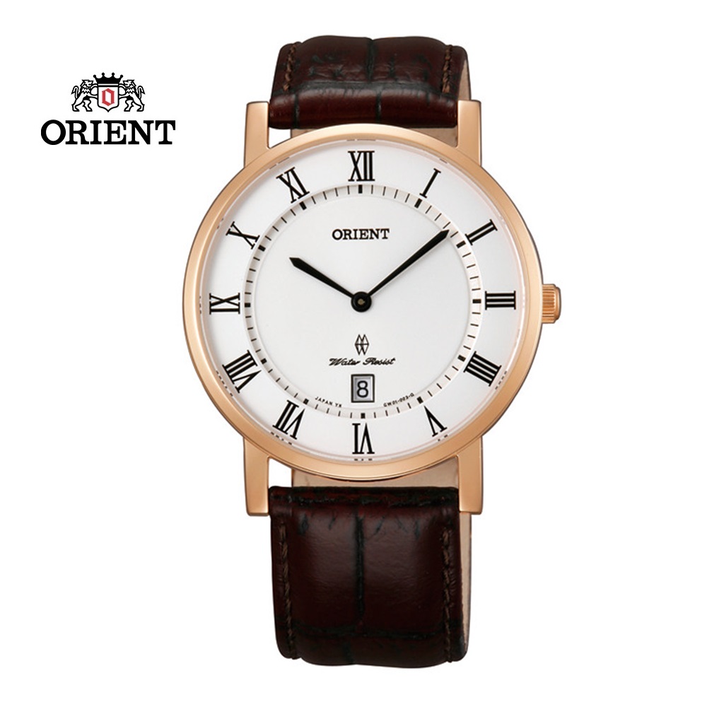 ORIENT 東方錶 SLIM系列 超薄簡約優雅藍寶石鏡面石英錶 皮帶款 FGW0100EW 玫瑰金色 - 38mm