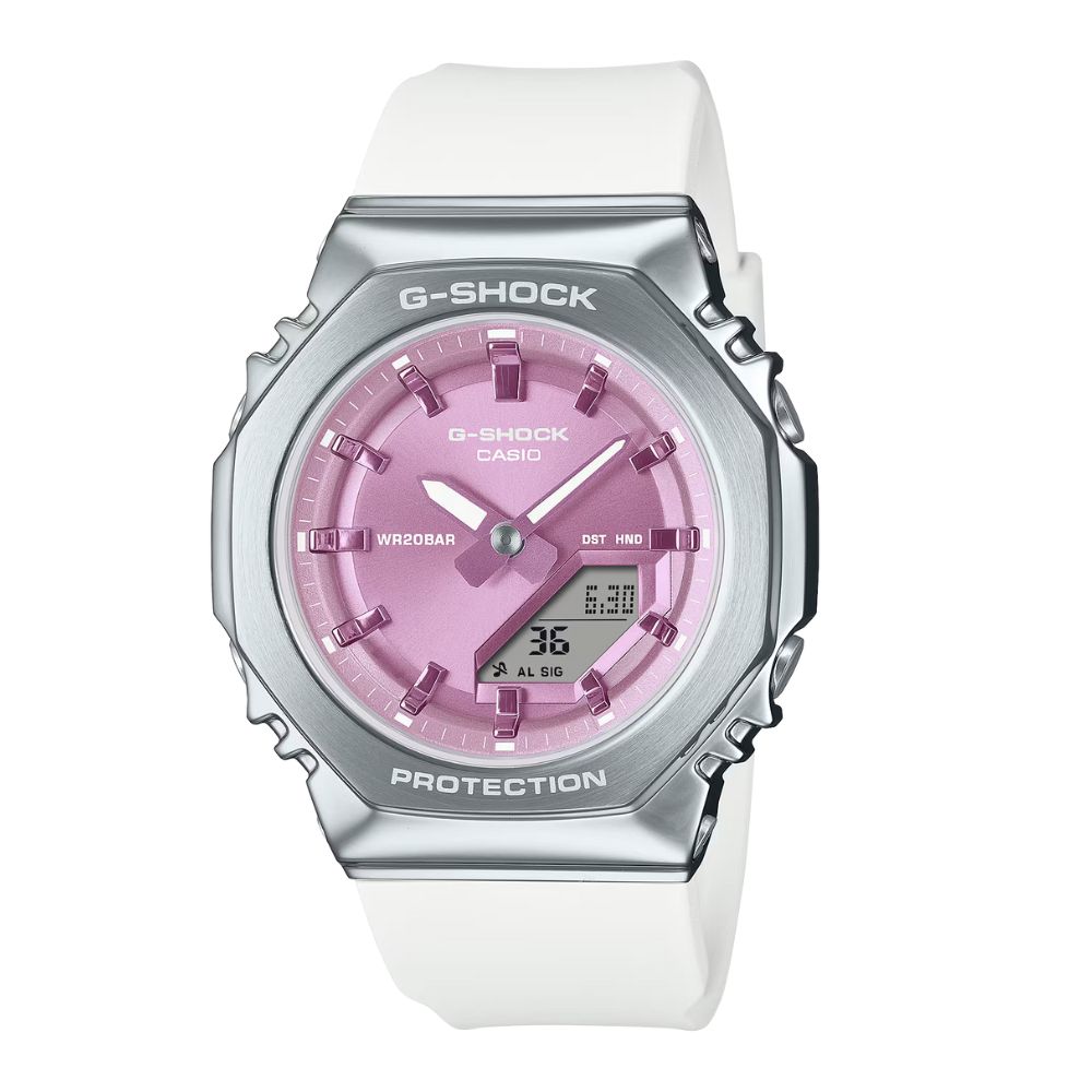 【CASIO 卡西歐】G-SHOCK 優雅銀白 亮麗色彩魅惑粉紫 金屬錶殼八角形錶殼 GM-S2110-7A6 40.5mm