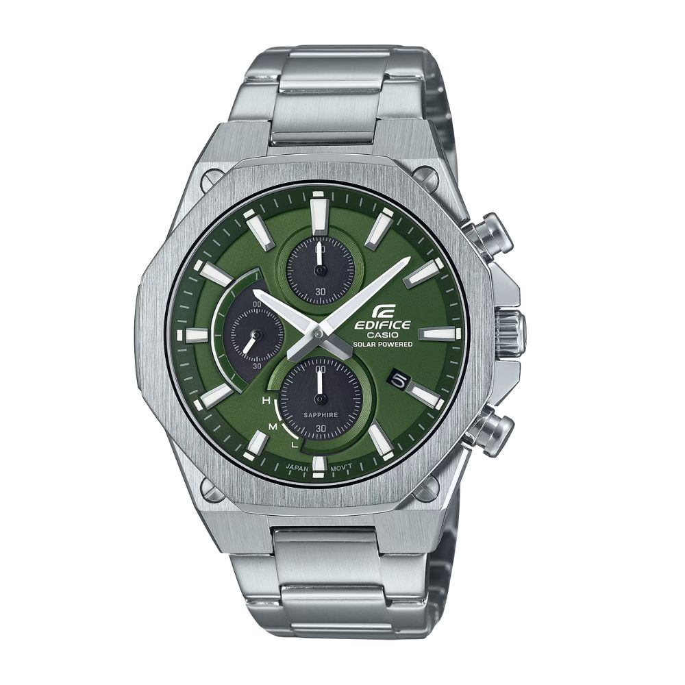 【CASIO 卡西歐】EDIFICE 太陽能電力 輕薄 橄欖綠 八角錶圈 藍寶石水晶玻璃 EFS-S570D-3A 44mm