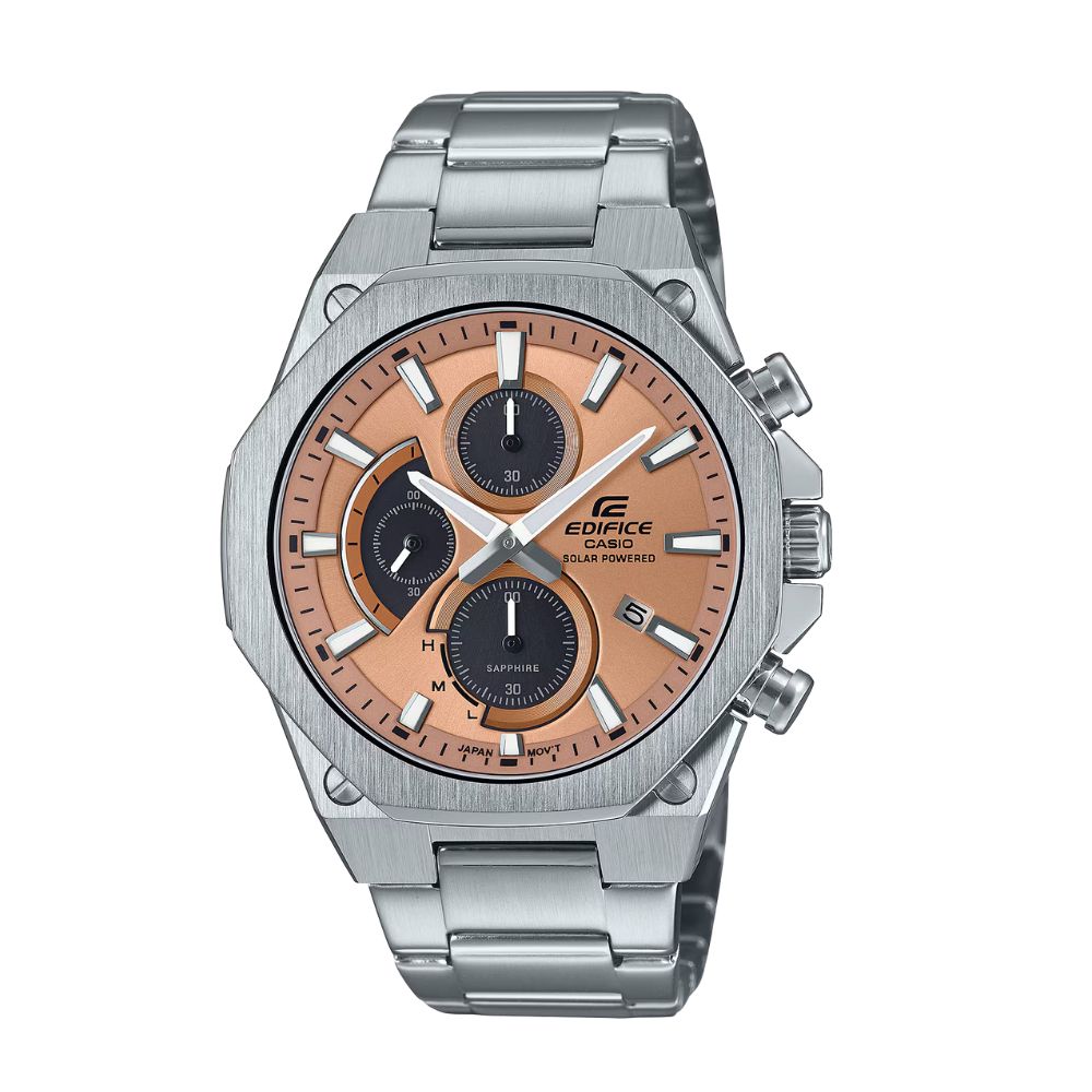 【CASIO 卡西歐】EDIFICE 太陽能電力 輕薄 質感銅 八角錶圈 藍寶石水晶玻璃 EFS-S570D-5A 44mm