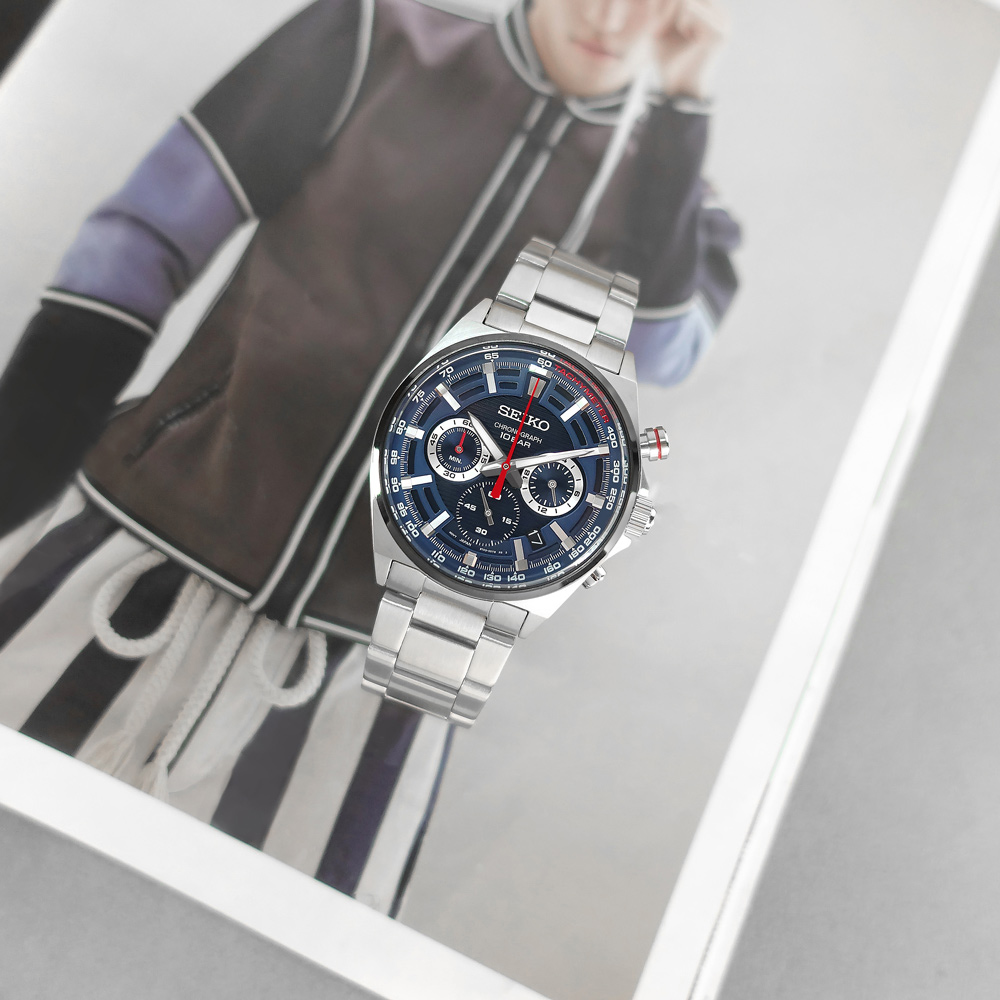 SEIKO 精工 / SSB407P1 /三眼計時 日期 防水100米 不鏽鋼手錶 藍色 41mm