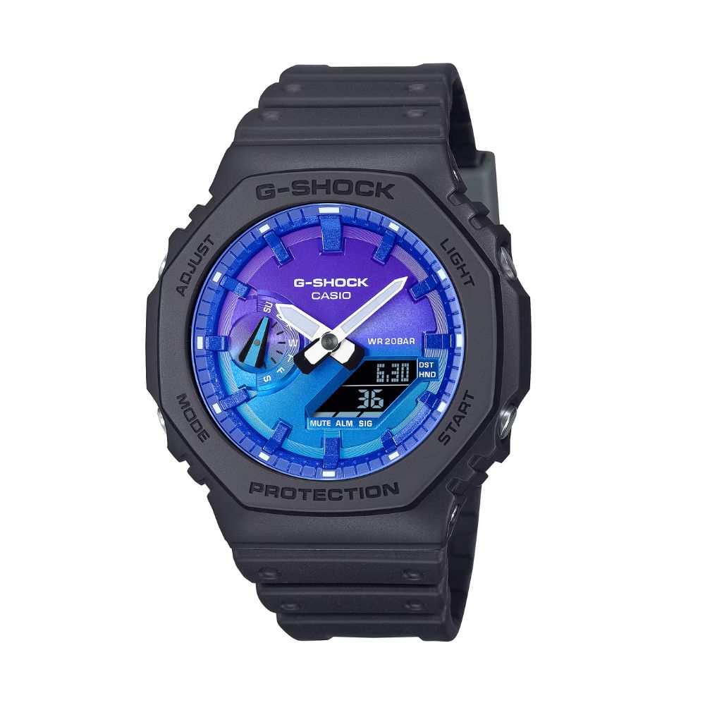 【CASIO 卡西歐】G-SHOCK 熾熱耀眼 搶眼火焰 熾焰藍 八角形錶殼 GA-2100FL-1A 45.4mm