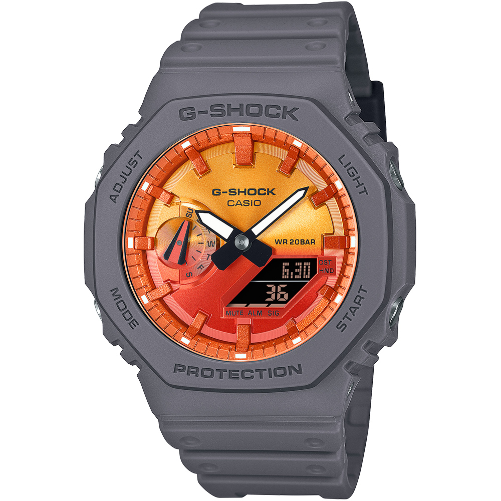 CASIO G-SHOCK 閃耀火焰八角造型計時錶/橙/GA-2100FL-8A