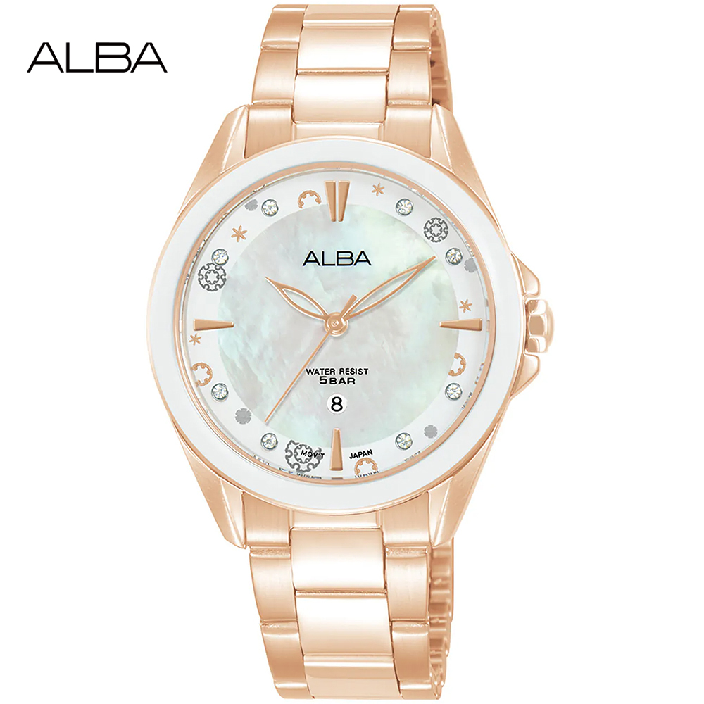 ALBA 雅柏 璀璨珍珠貝氣質腕錶/玫瑰金/33mm (VJ22-X435K/AH7DV0X1)
