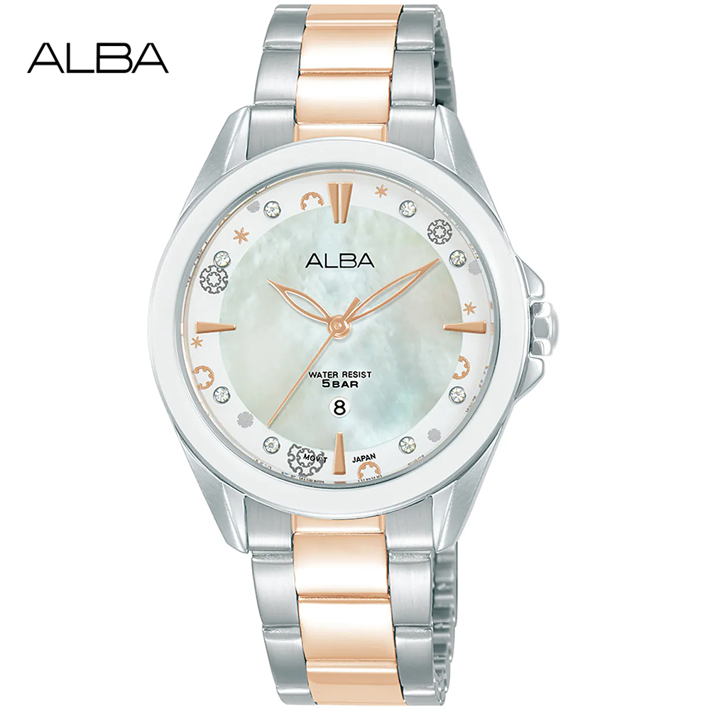 ALBA 雅柏 璀璨珍珠貝氣質腕錶/銀X玫瑰金/33mm (VJ22-X435KS/AH7DV1X1)