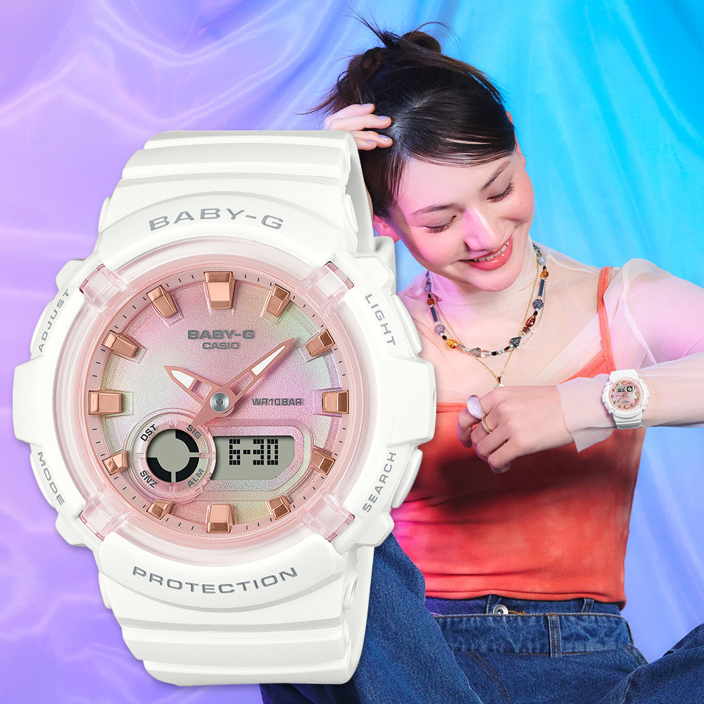 CASIO BABY-G 甜美珠光雙顯計時錶/白/BGA-280TD-7A