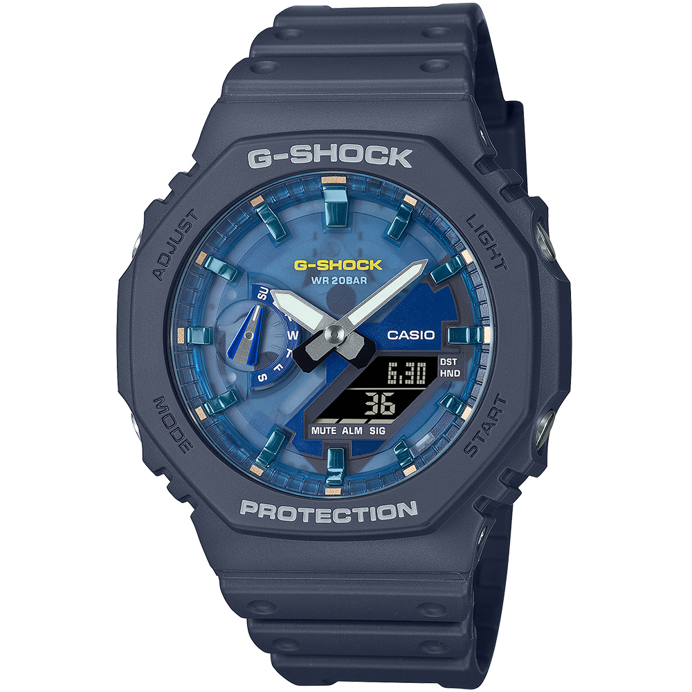 CASIO G-SHOCK 湛藍海洋八角造型計時錶/深藍/GA-2100AS-2A