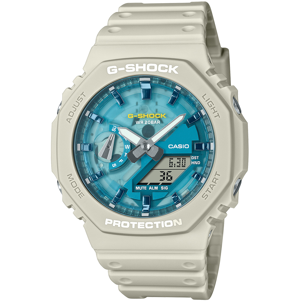 CASIO G-SHOCK 湛藍海洋八角造型計時錶/米白/GA-2100AS-5A