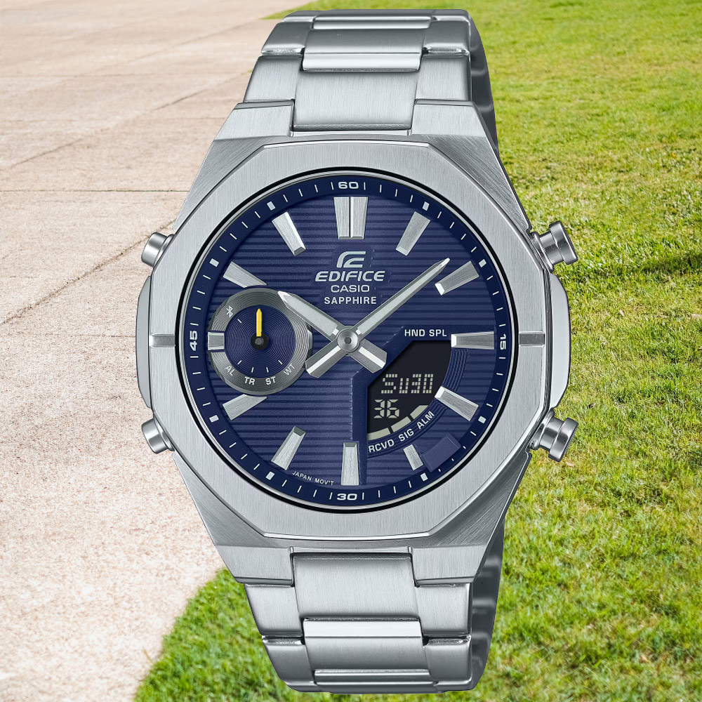 CASIO卡西歐 EDIFICE 藍芽連線 八角錶圈 雙顯腕錶 ECB-S10D-2A