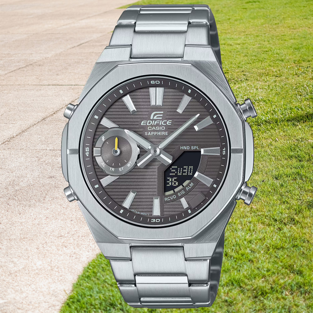 CASIO卡西歐 EDIFICE 藍芽連線 八角錶圈 雙顯腕錶 ECB-S10D-8A