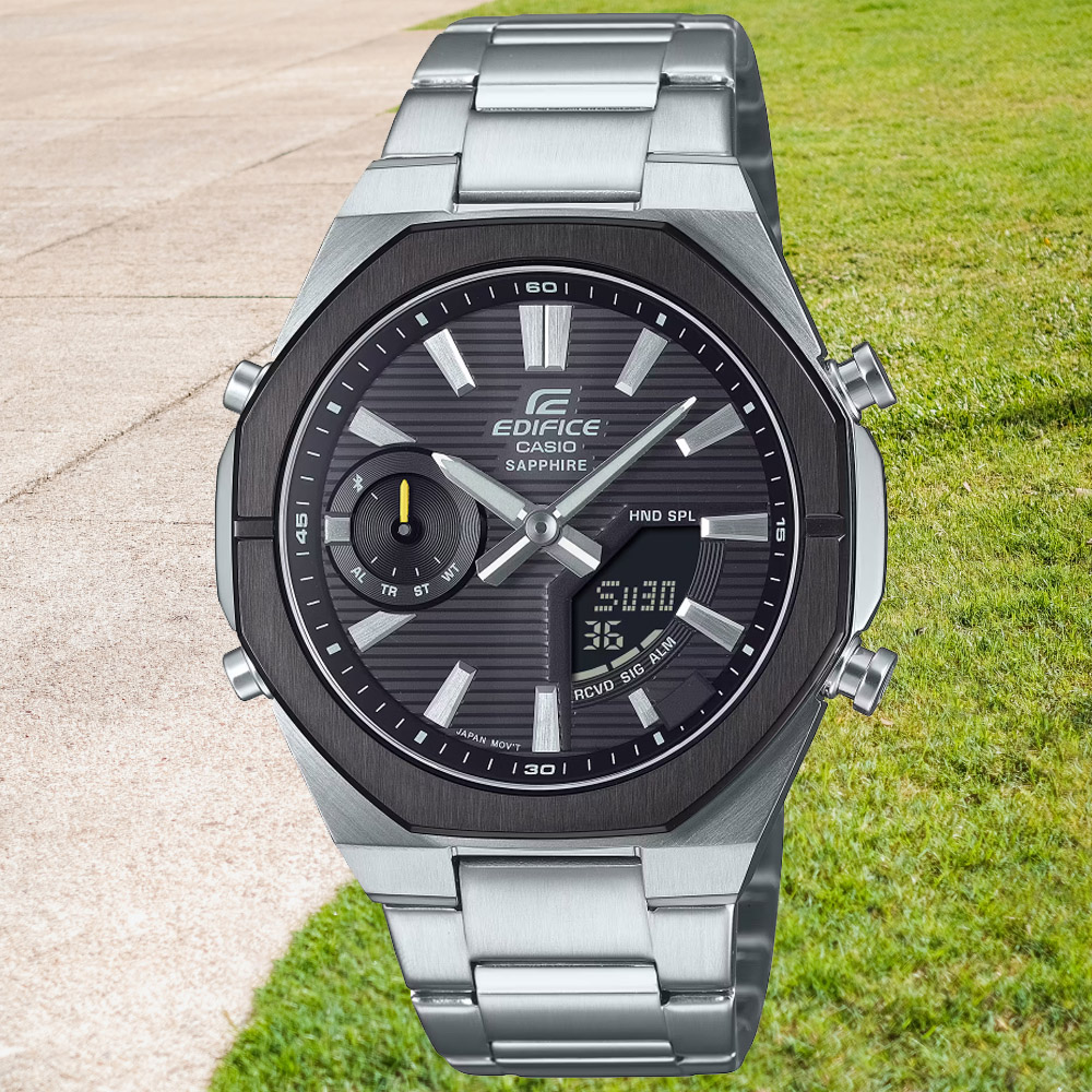 CASIO卡西歐 EDIFICE 藍芽連線 八角錶圈 雙顯腕錶 ECB-S10DB-1A