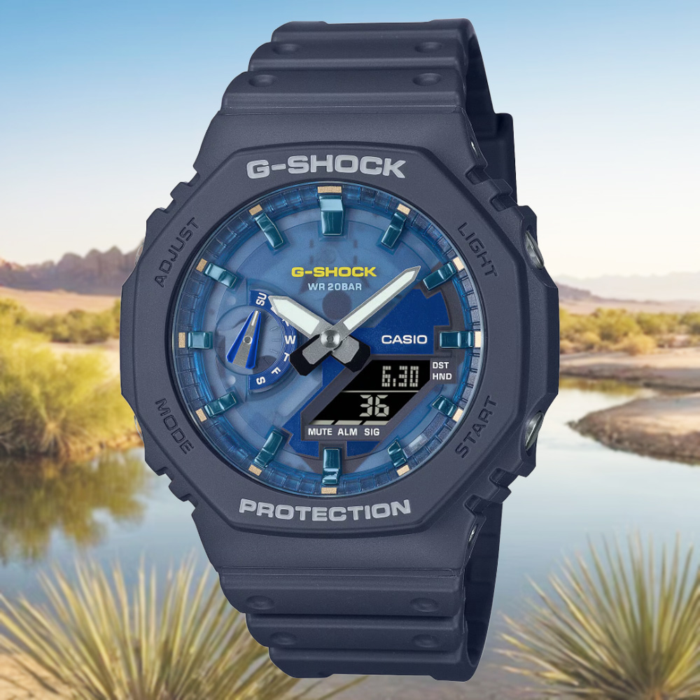 CASIO 卡西歐 G-SHOCK 綠洲 湛藍海水 海軍藍 八角形雙顯錶 GA-2100AS-2A