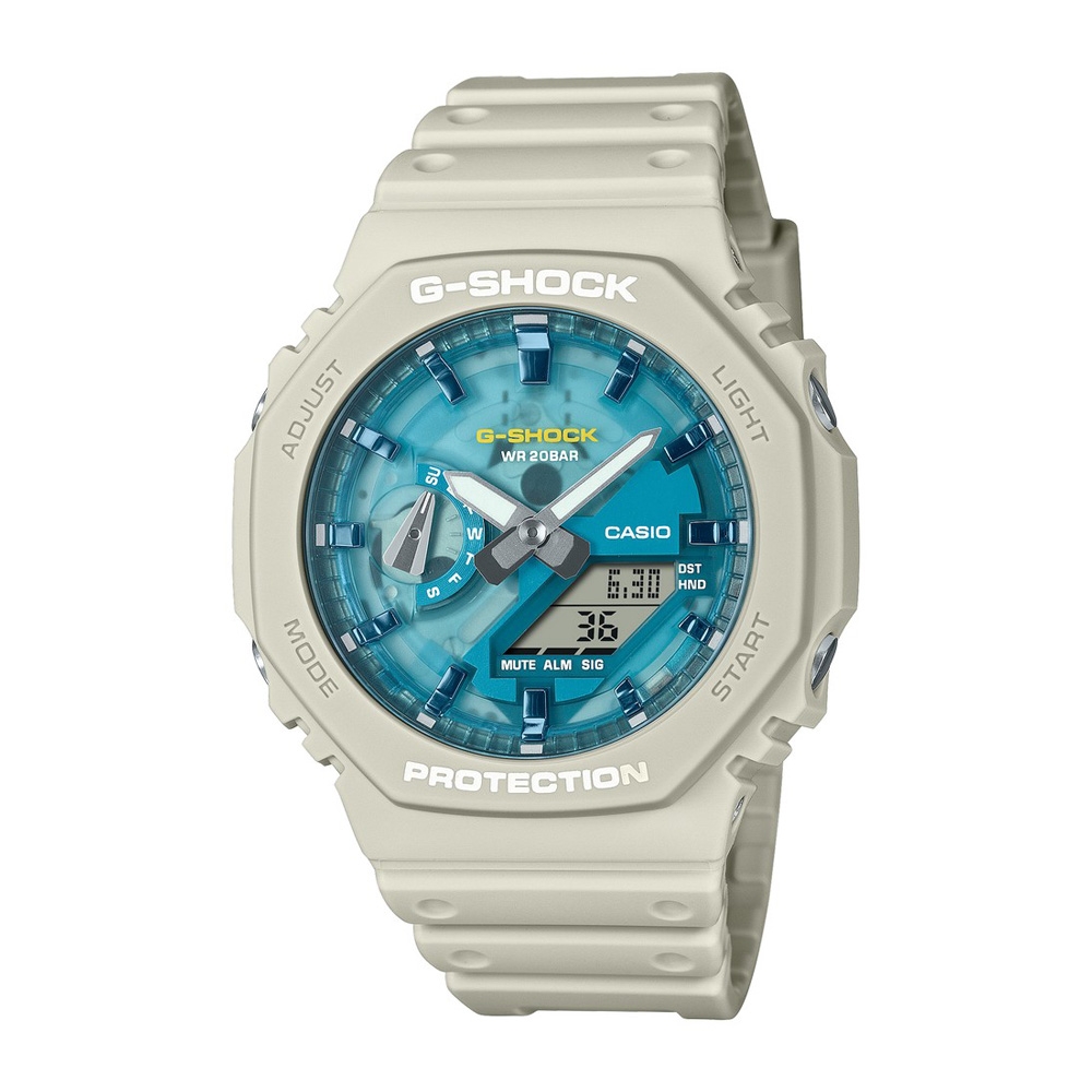 【CASIO 卡西歐】G-SHOCK 熱帶風格 沙丘綠洲 白沙米 八角形錶殼 GA-2100AS-5A 45.4mm
