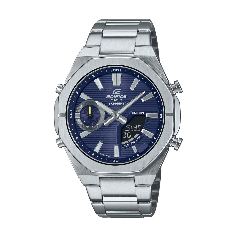 【CASIO 卡西歐】EDIFICE 藍芽 纖薄輕巧 藍寶石水晶玻璃 紳士藍 賽車運動 ECB-S10D-2A 43mm