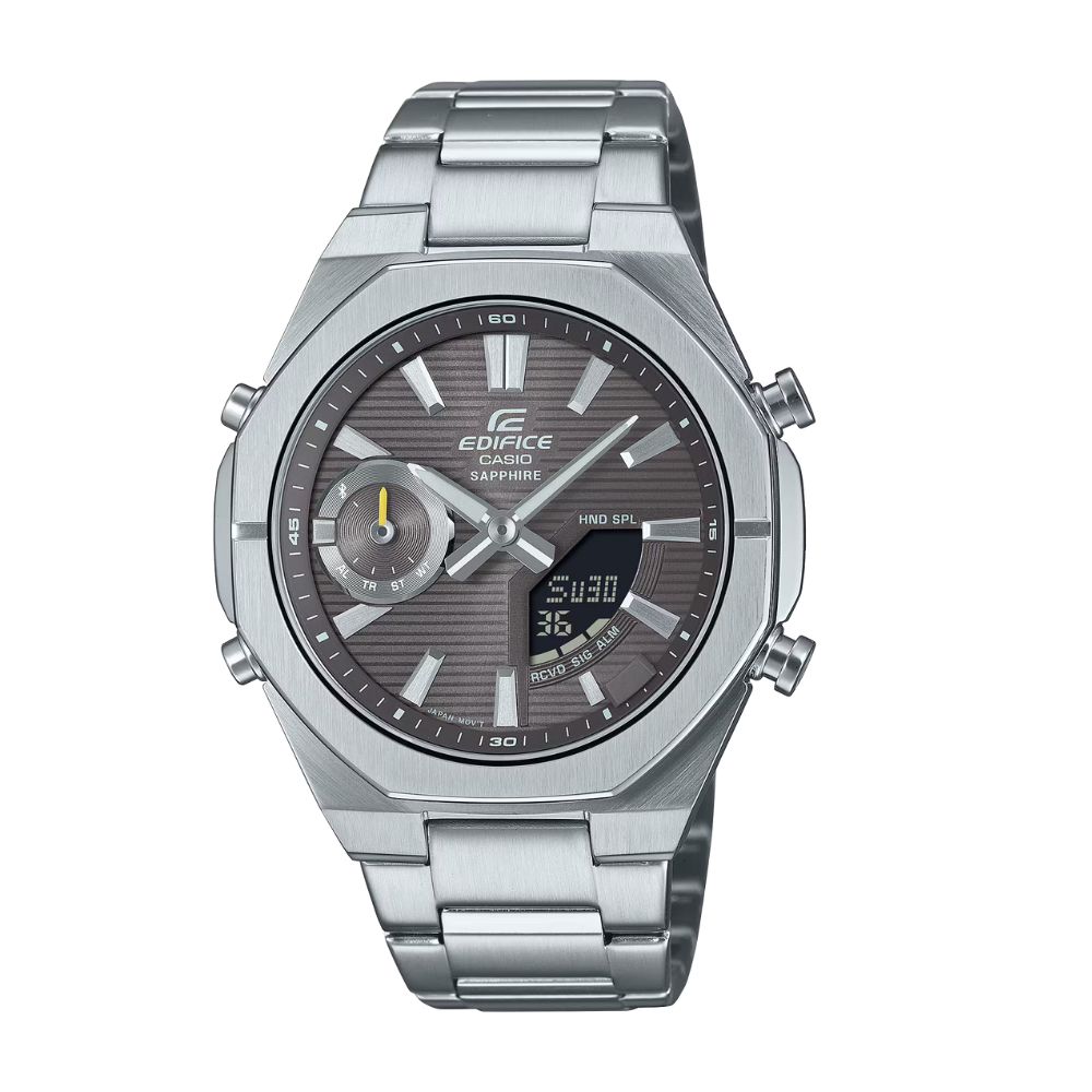 【CASIO 卡西歐】EDIFICE 藍芽 纖薄輕巧 藍寶石水晶玻璃 紳士灰 賽車運動 ECB-S10D-8A 43mm