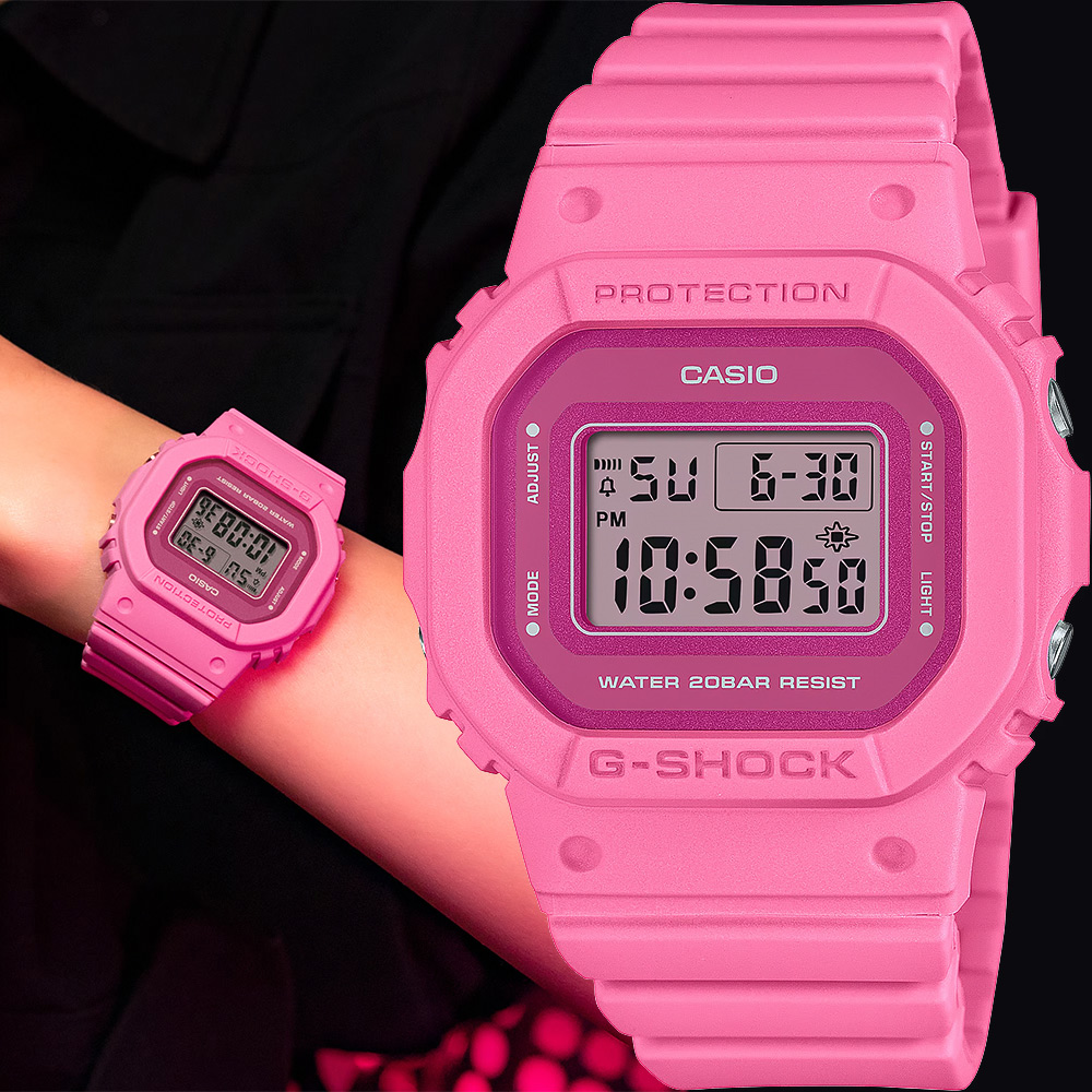 CASIO 卡西歐 G-SHOCK 單色時尚 霧面方形女錶 電子錶-粉紅 GMD-S5610PP-4