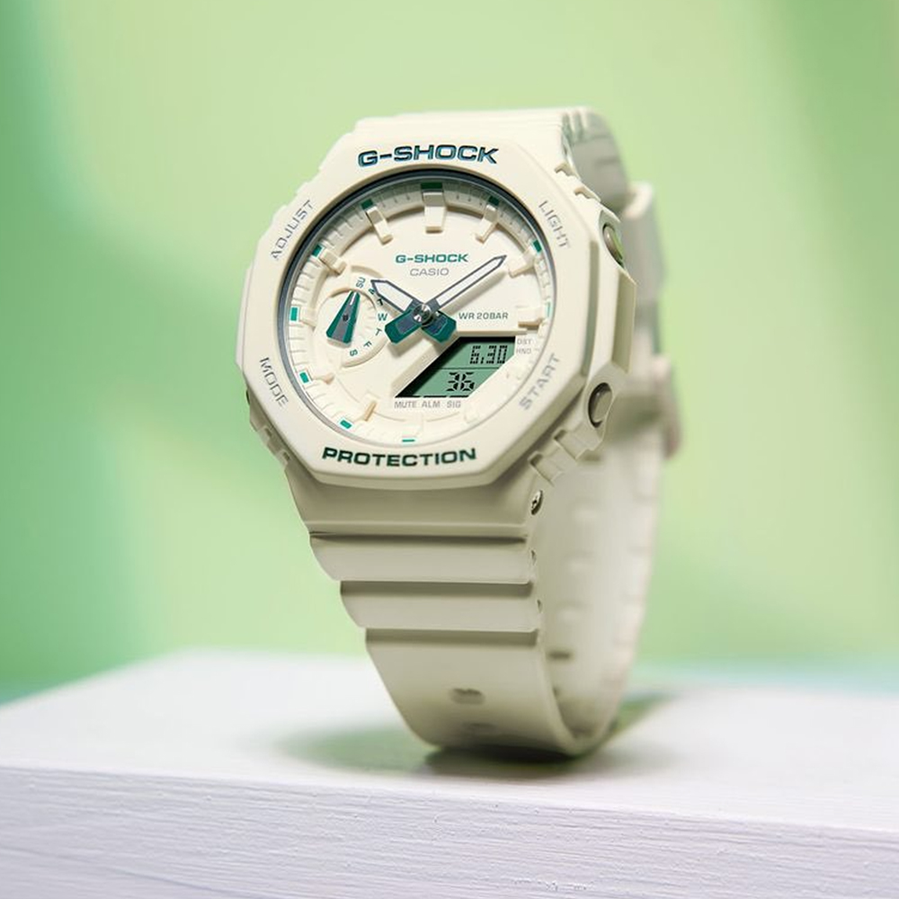 CASIO G-SHOCK 摩登綠色八角造型計時錶/米/GMA-S2100GA-7A