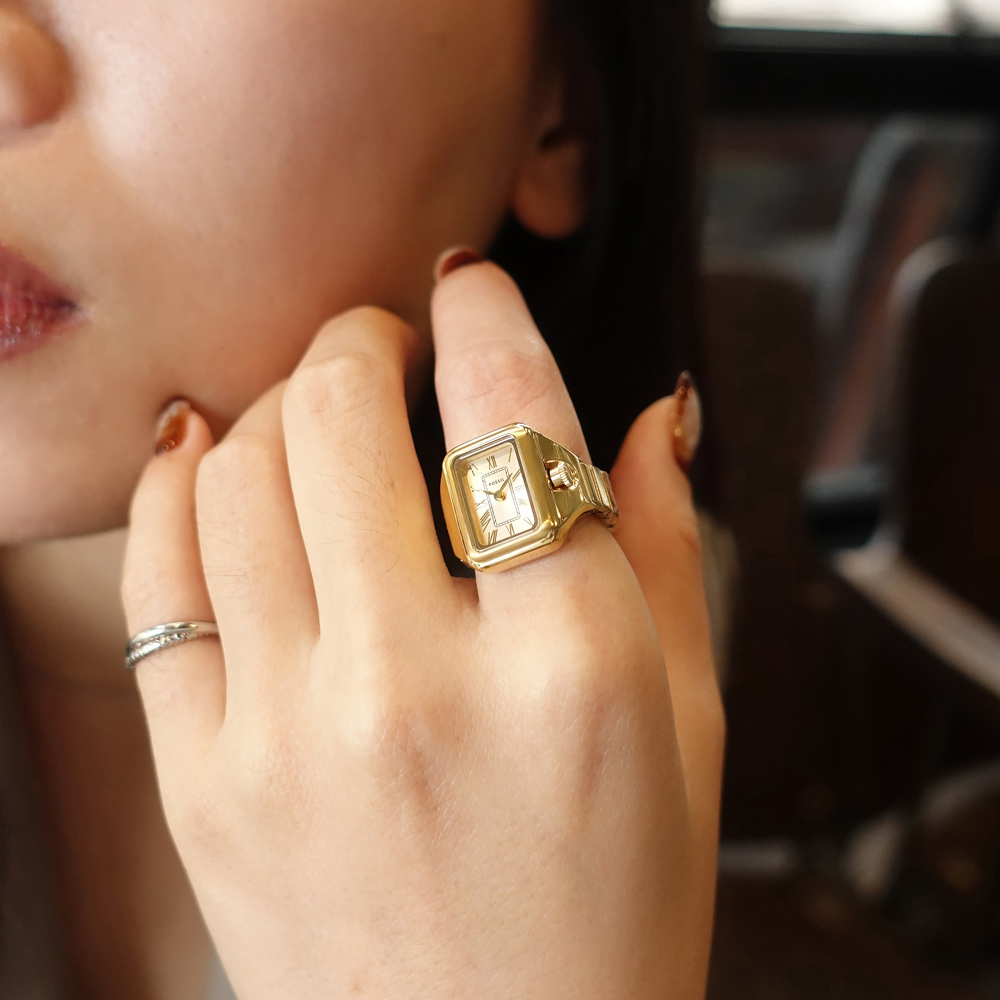 FOSSIL / ES5343 / Raquel 不鏽鋼鍊帶 手錶戒指 金色 14mm