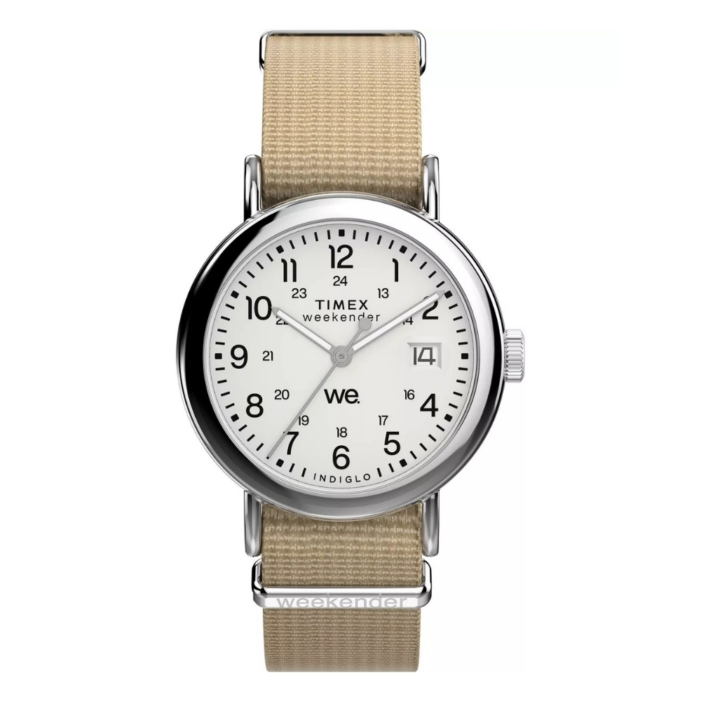 【TIMEX】天美時 週末系列 37毫米 休閒風格 帆布錶帶腕錶 (白x卡其 TXTW2Y09100)