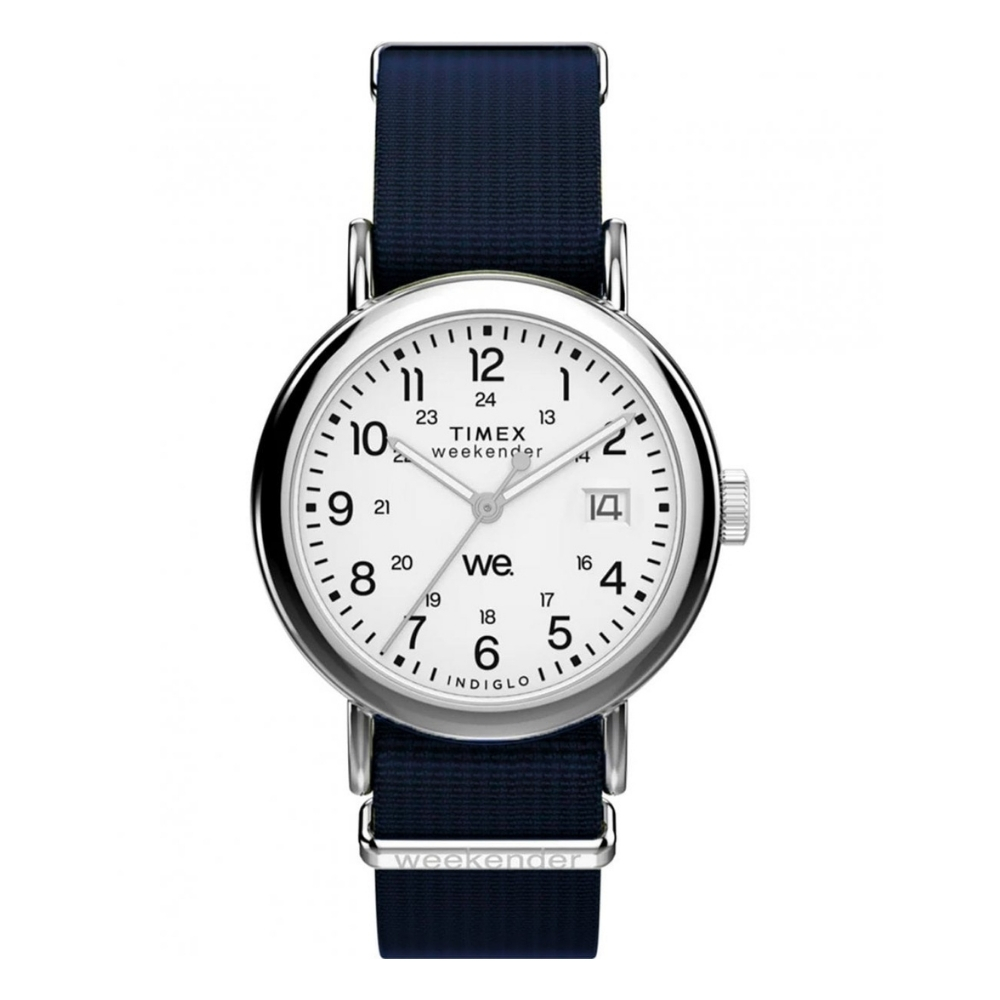 【TIMEX】天美時 週末系列 37毫米 休閒風格 帆布錶帶腕錶 (白x藍 TXTW2Y09000)