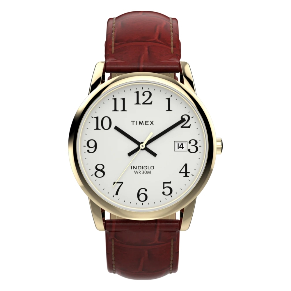【TIMEX】天美時 Easy Reader 35毫米 復古簡約 鱷魚紋理 皮革錶帶腕錶 (白x棕 TXTW2W95500)