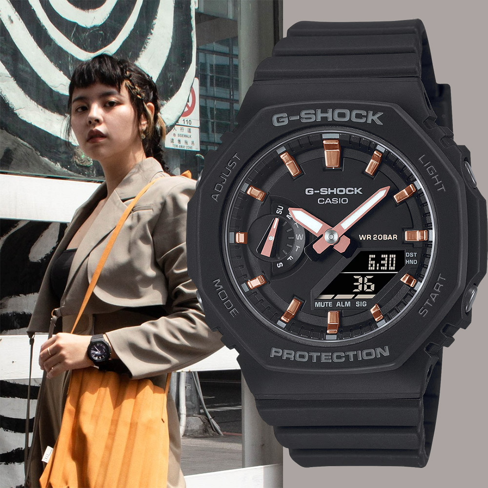 CASIO 卡西歐 G-SHOCK 八角 黑色霧面雙顯手錶 GMA-S2100-1A