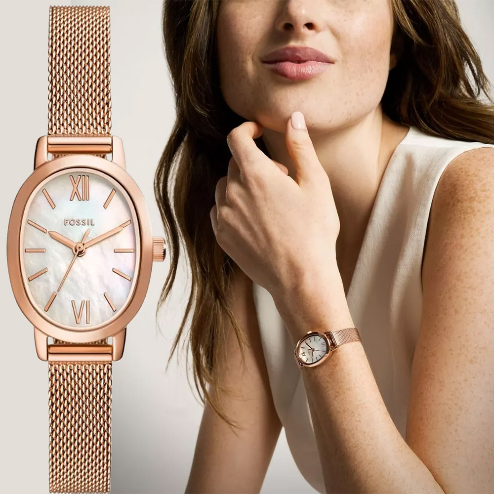 FOSSIL Penny 珍珠貝橢圓形米蘭帶女錶-23x29mm BQ5018