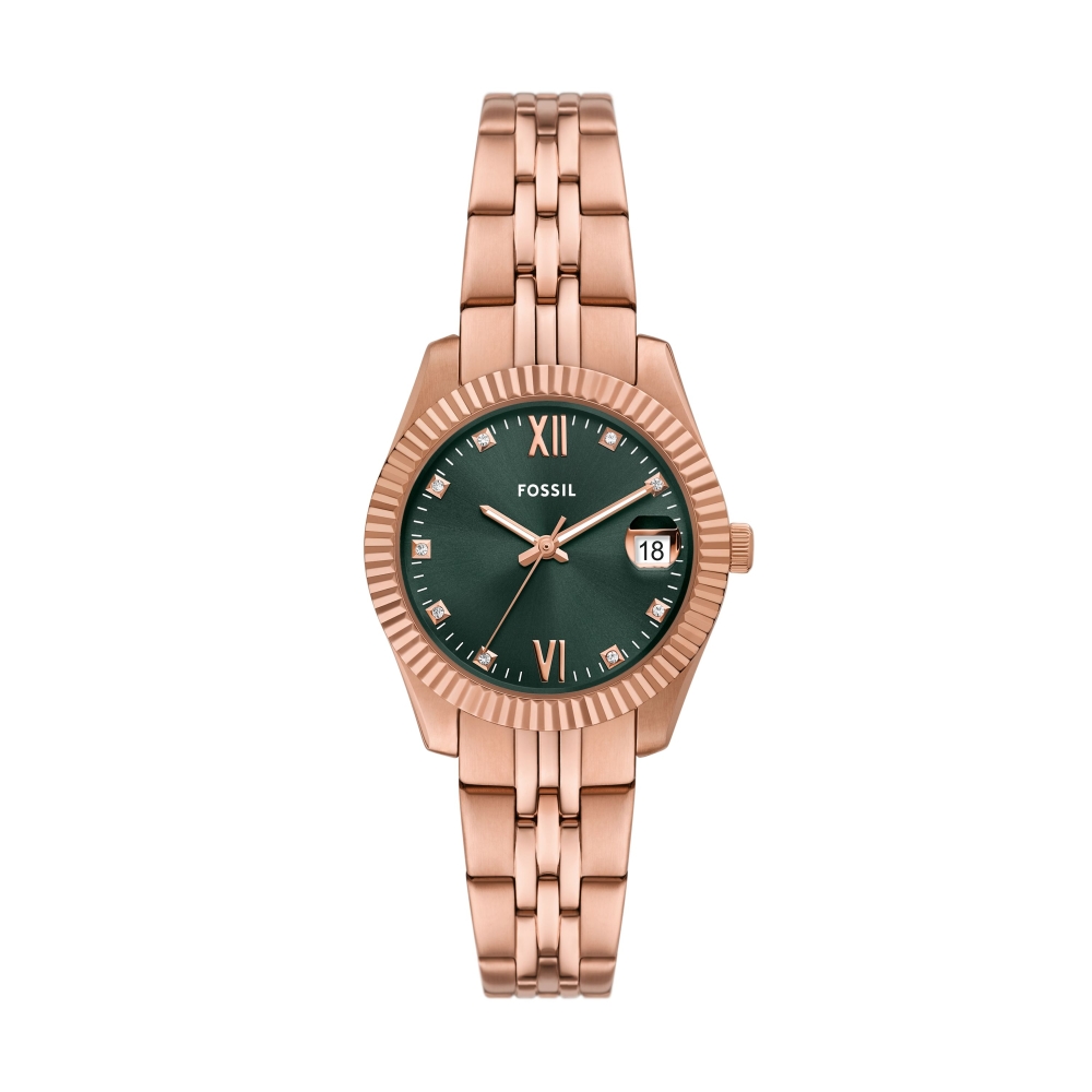 FOSSIL Scarlette 玫瑰金不鏽鋼鍊帶手錶 ES5369