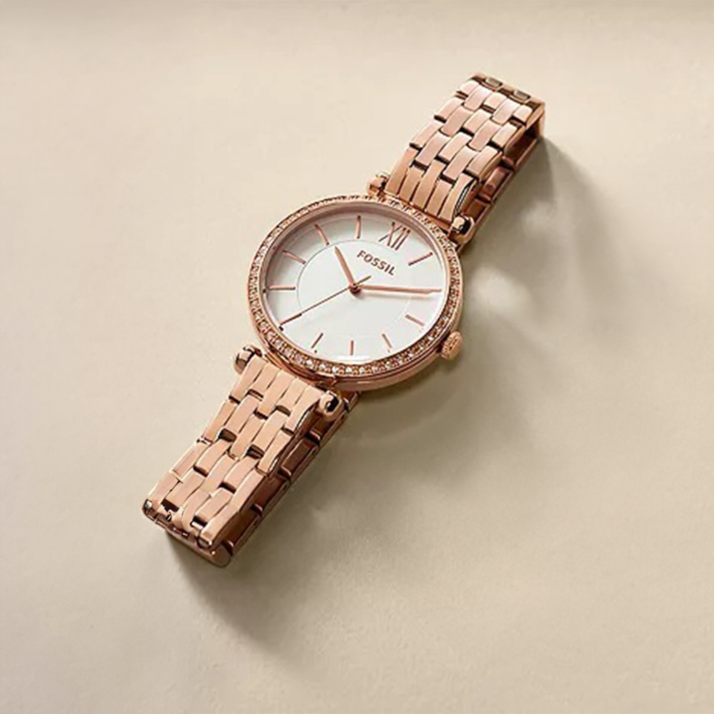 【FOSSIL】BQ3497 玫瑰金 鑲鑽 細緻 羅馬數字 不鏽鋼 石英錶