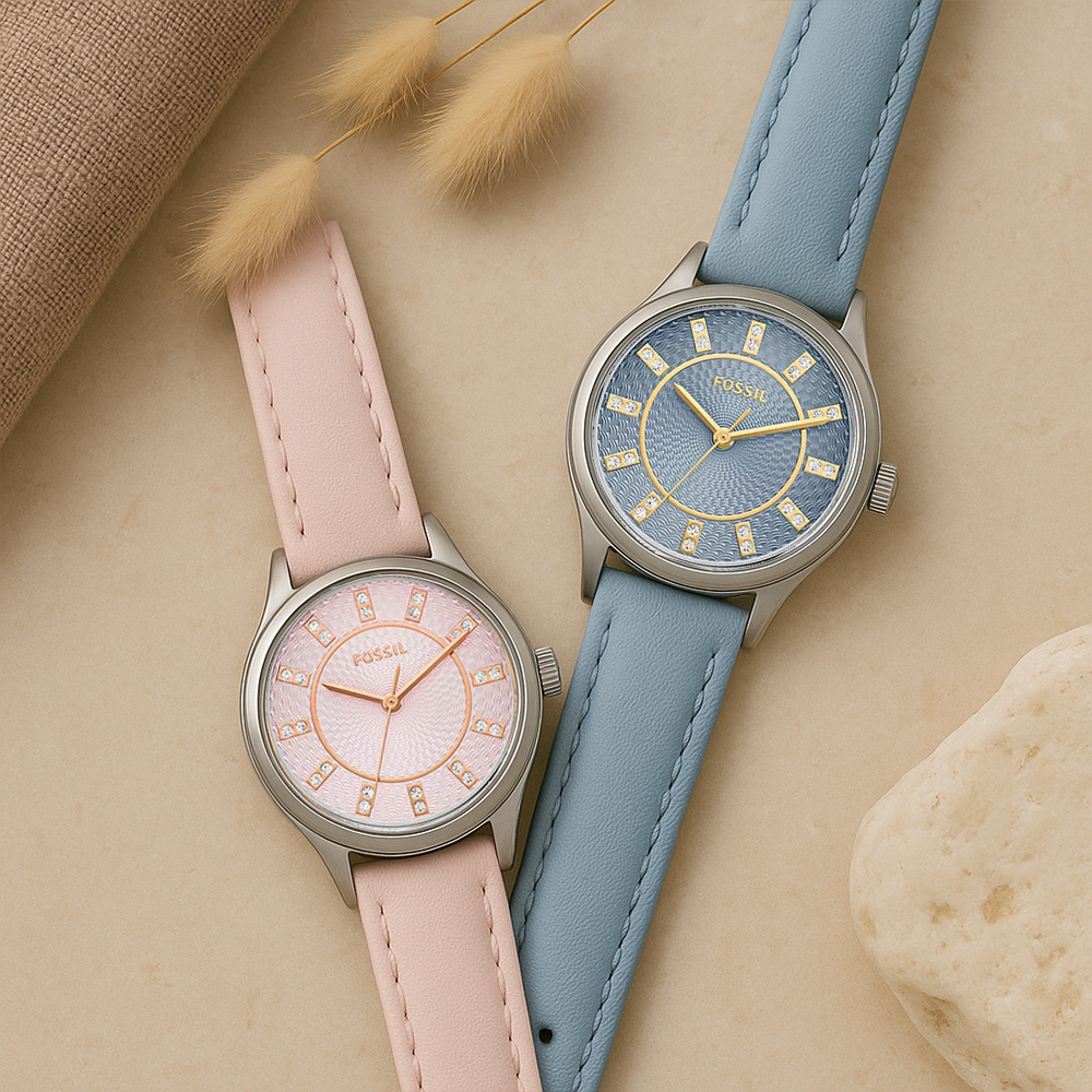 【FOSSIL】BQ3871 BQ3872 小巧錶盤 晶鑽時標 羅馬數字 皮革 石英錶