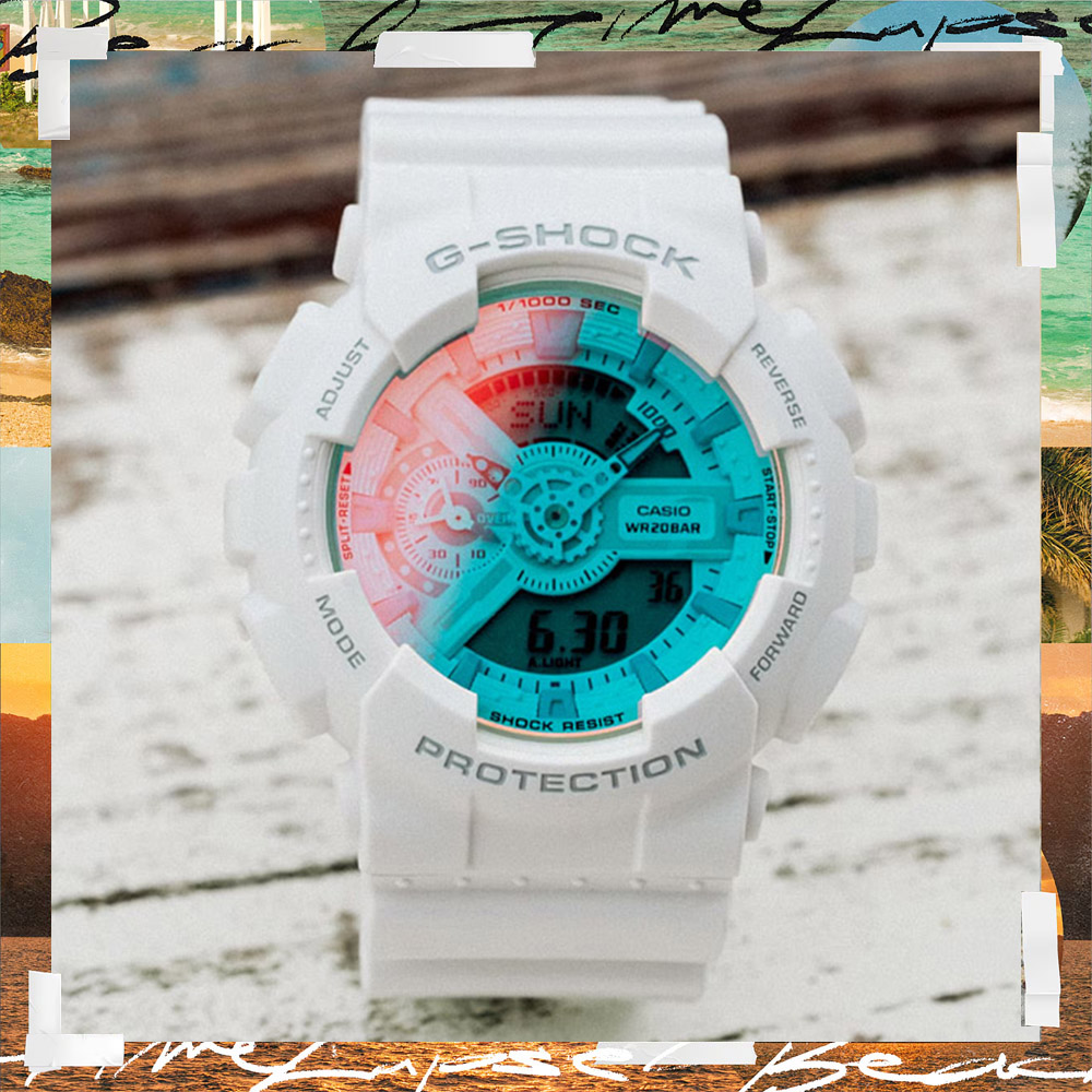 CASIO卡西歐 G-SHOCK 海濱風采 潮流雙顯腕錶 51.2mm / GA-110TL-7A