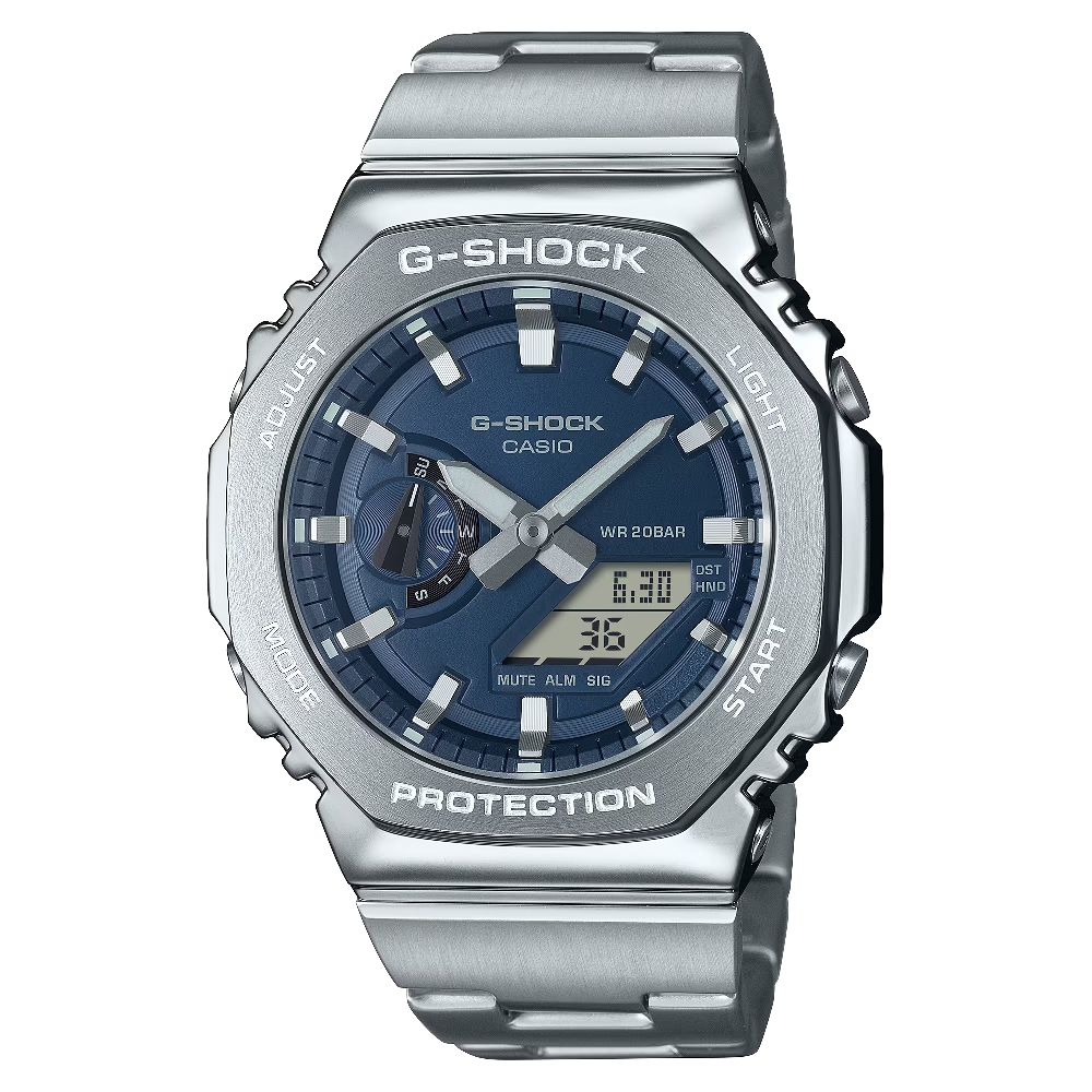 【CASIO 卡西歐】G-SHOCK 高質感金屬 絢彩錶盤 海軍藍 簡約百搭 八角形錶殼 GM-2110D-2B 44.4mm