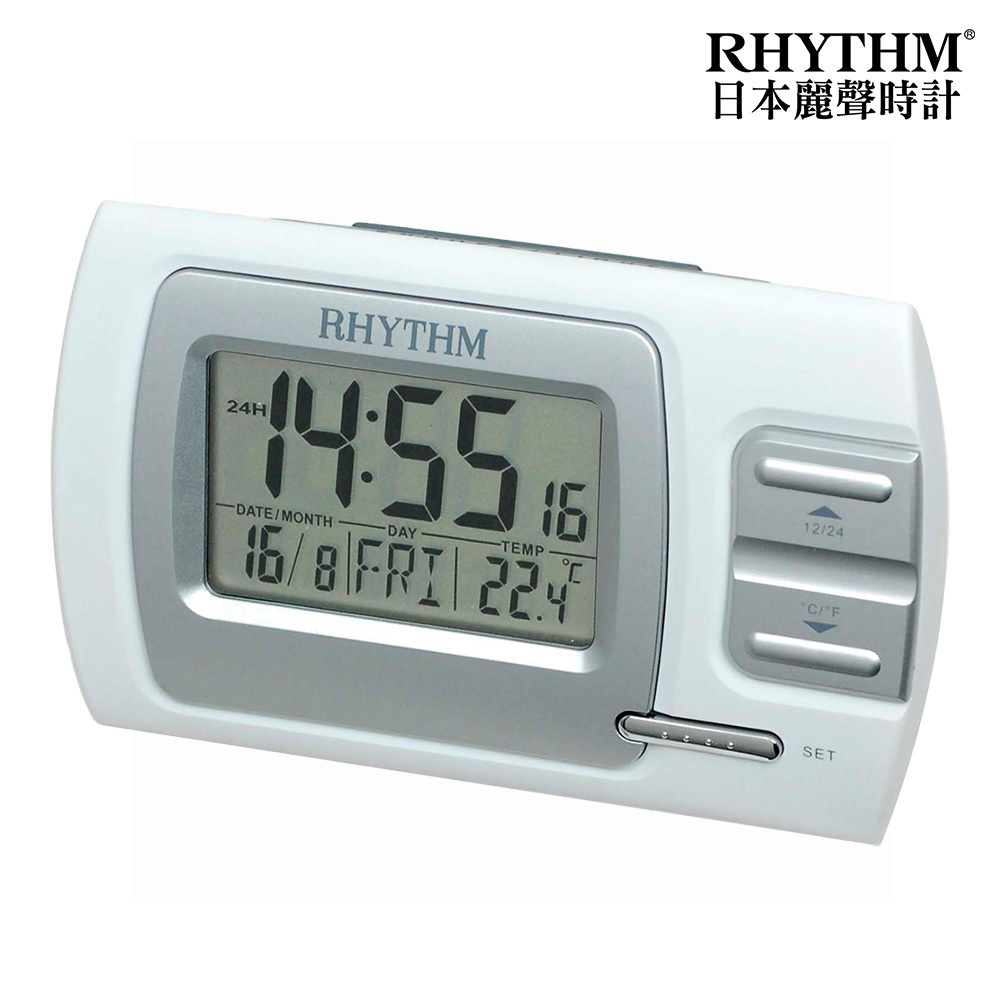日本麗聲鐘-現代設計防貪睡LED夜光日期溫度顯示電子鐘
